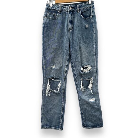 Pacsun Mom High Rise Light Wash Distressed Straight Leg Cropped Jeans Size‎ 25 - Picture 1 of 11